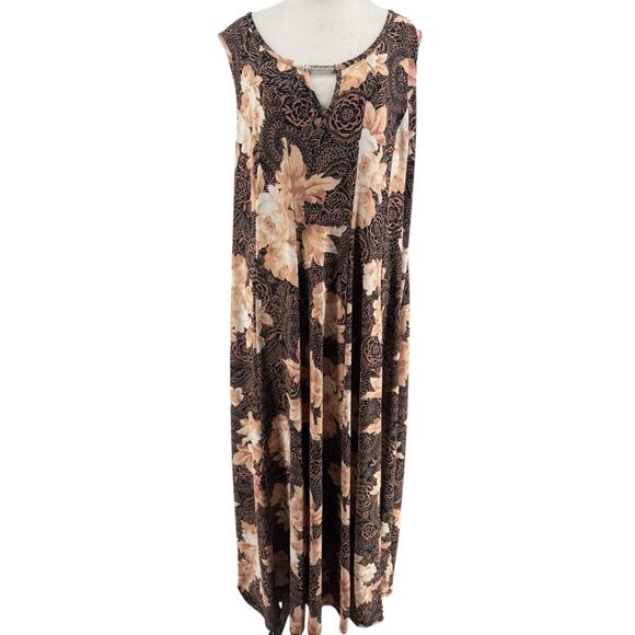 Sami & Jo Women's Plus Brown & Black Floral Sleeveless Maxi Dress Size 2X - Picture 1 of 5